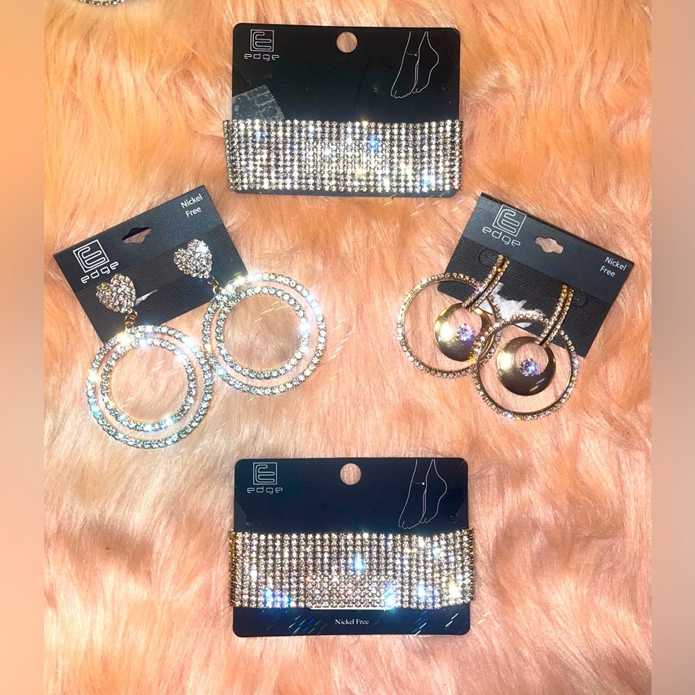 Gold and Silver Earrings/Ankle Bracelets Rhinestone Jewelry